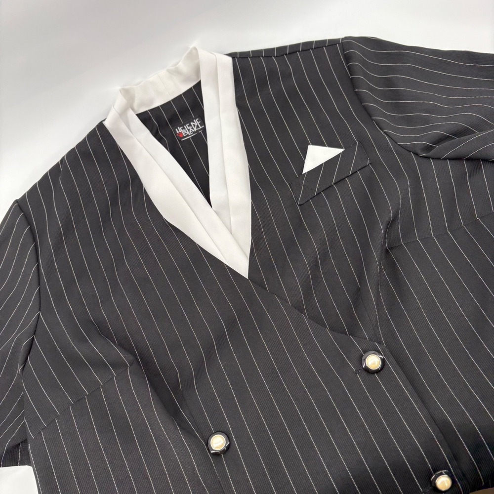 Pinstripe V-Neck Blouse with Contrast Trim